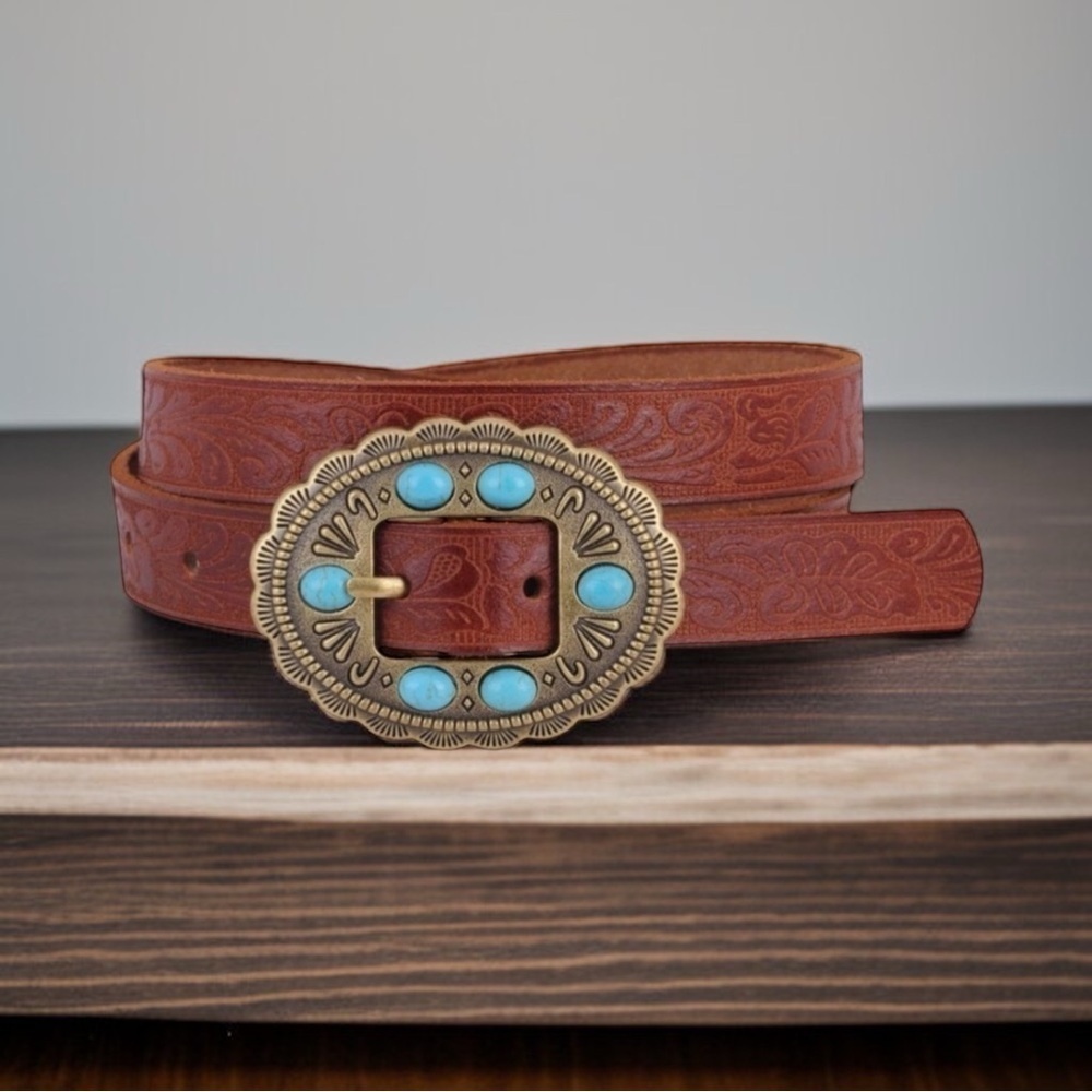NWT MOST WANTED Leather Turquoise Stone Western Tooled Belt Size Lar…